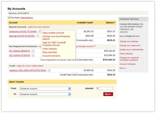  that you can view when you're signed on to CIBC Online Banking.