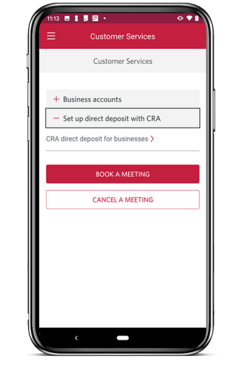 The Customer Services section leading to the CRA direct deposit registration form.