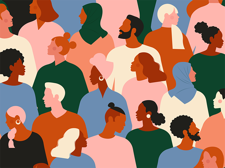 une illustration colorée d’un groupe de personnes