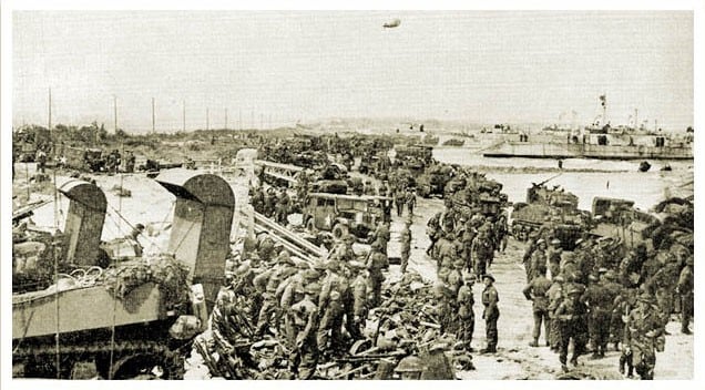 Troops and equipment on the beachhead