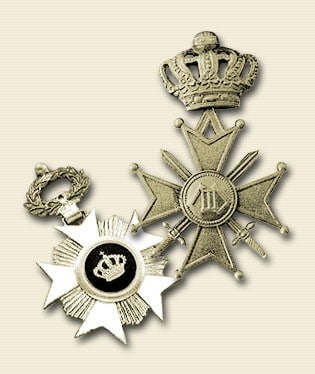 Knight of the Order of the Crown and Croix de Guerre medals awarded to Bernard Gerald Fox by the Belgian government
