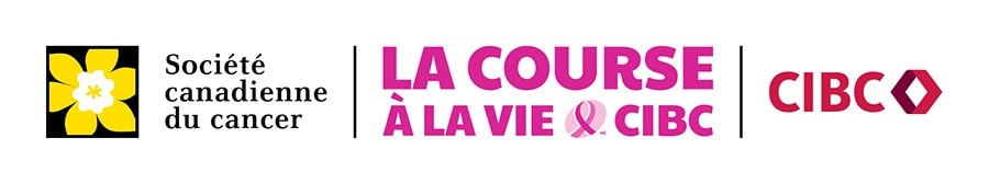 Logos de la Société Canadienne du cancer, de la Course à la vie CIBC et de la Banque CIBC.