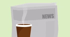 graphic of a newspaper and a steaming cup of coffee