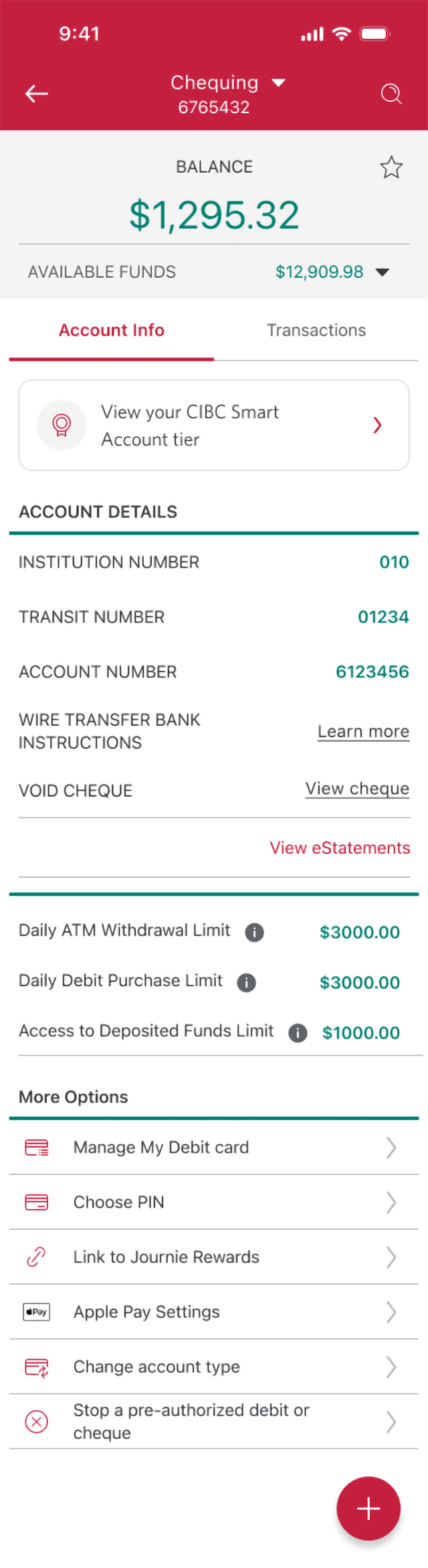 Demo screen 3: CIBC Mobile Banking App account info page. A pulsing animation highlights the Apple Pay Settings button.
