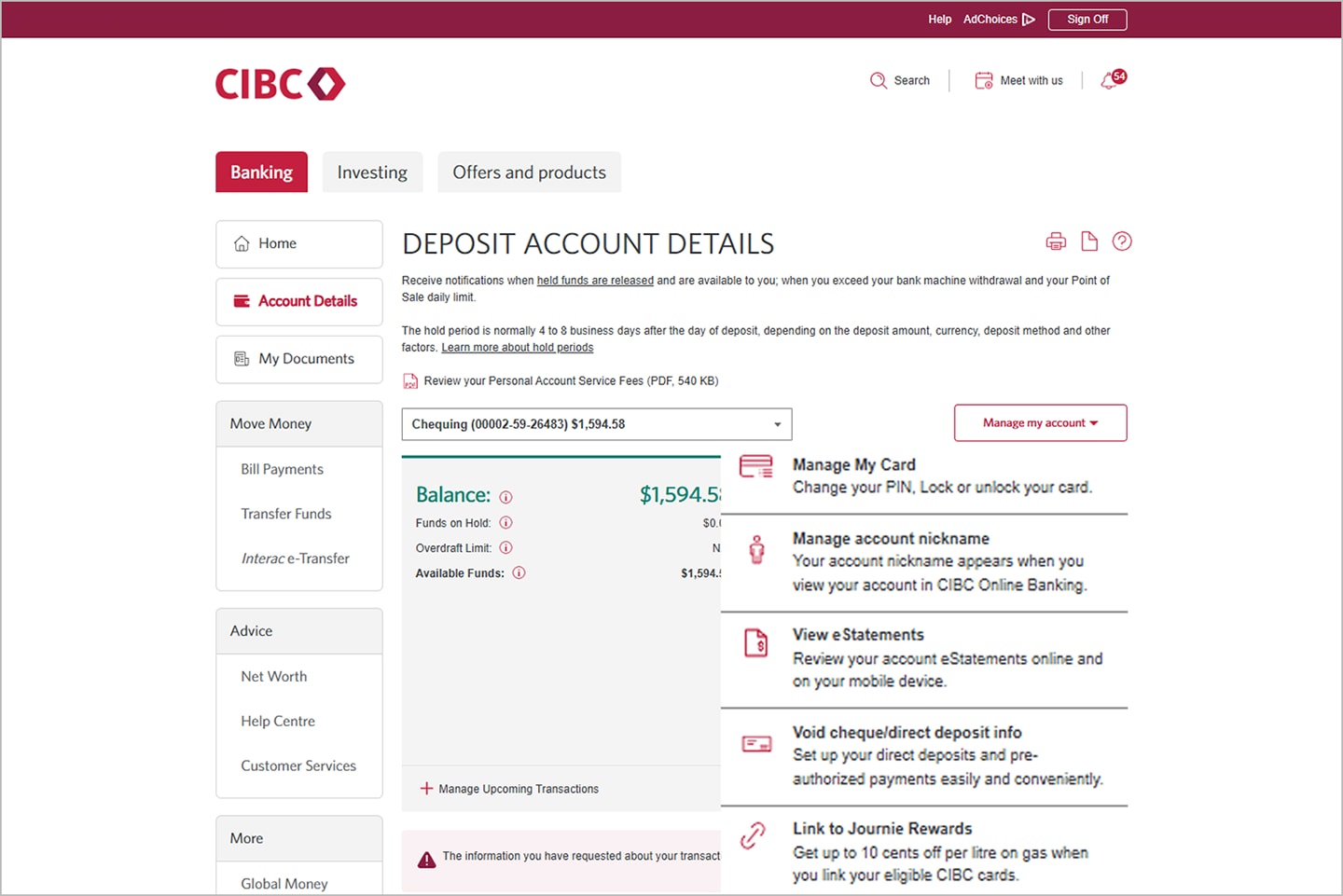 Demo screen 4: Deposit Account Details page. A pulsing animation highlights "Void cheque/direct deposit info" link.