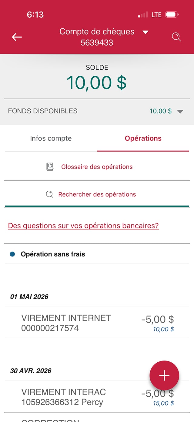 Écran de démonstration 3 : Renseignements sur le compte. Une animation dynamique met en évidence l’onglet des renseignements sur le compte.