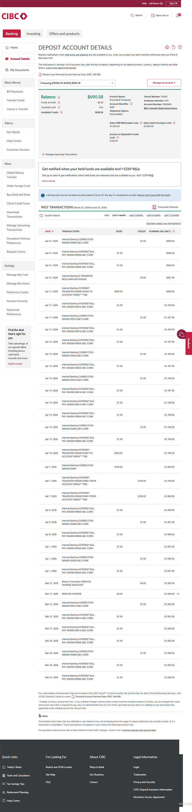 Demo screen 3: Deposit Account Details page. A pulsing animation highlights the "Manage my account" button.