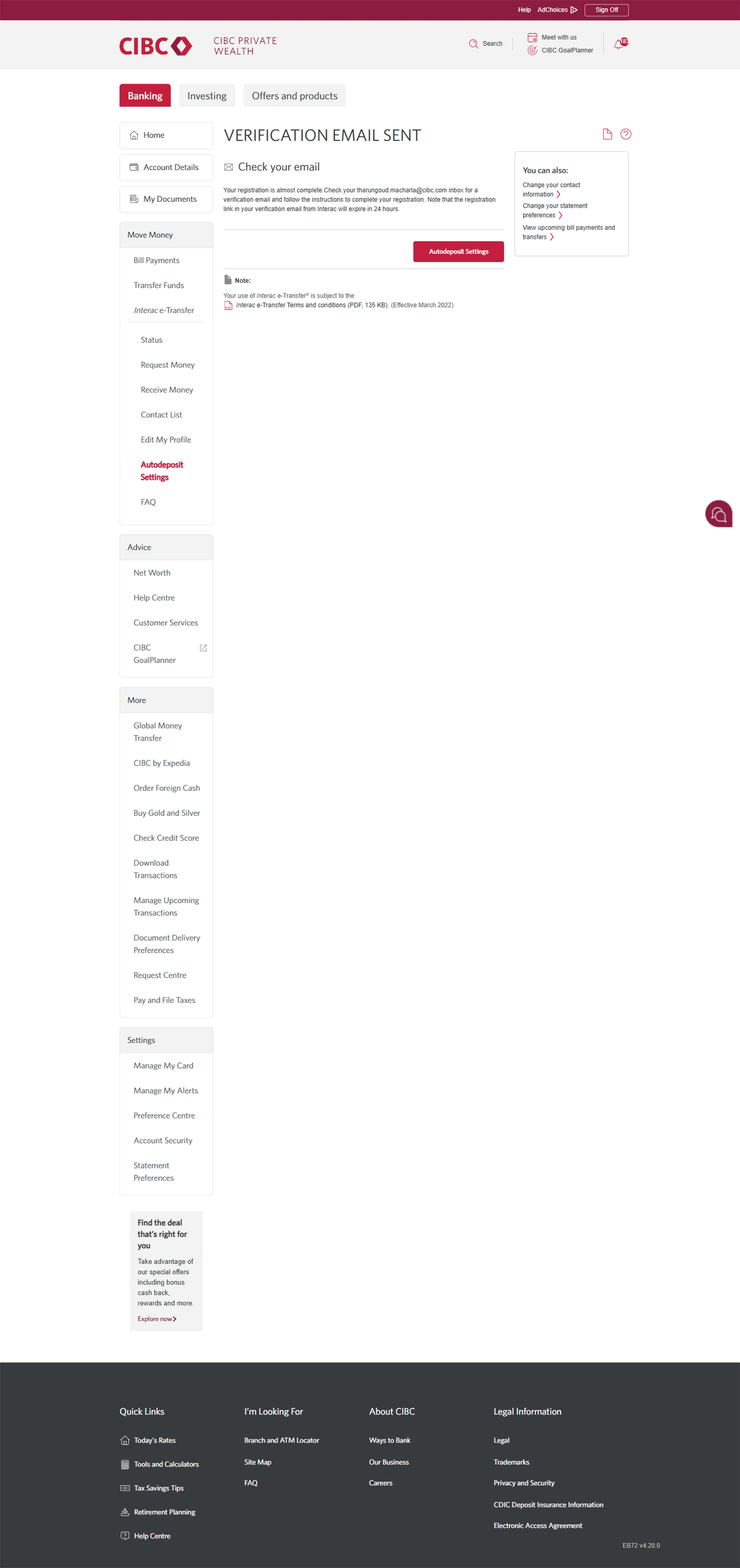 Demo screen 6: CIBC Online Banking verification page. No pulsing animation.