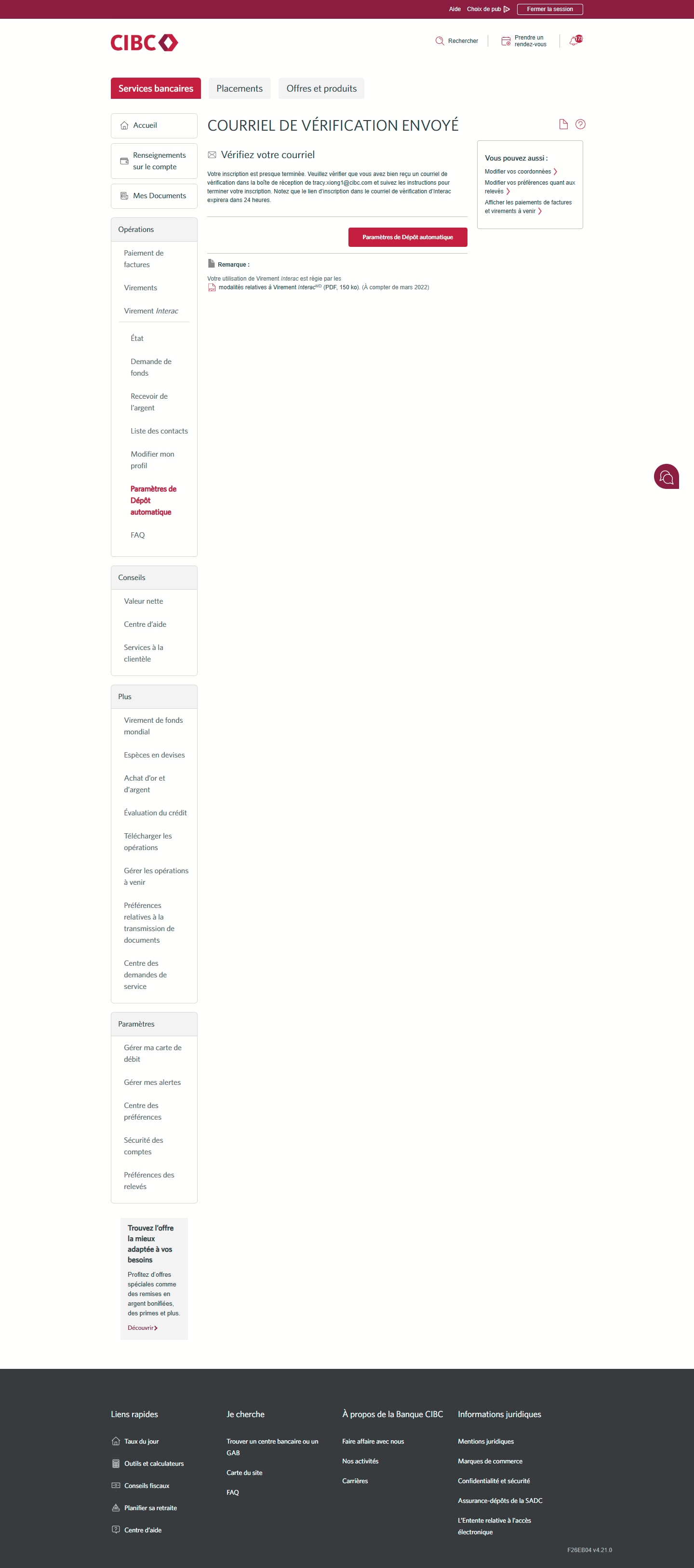 Écran 6 de la démonstration : Page de vérification de Services bancaires CIBC en direct. Aucune animation dynamique.