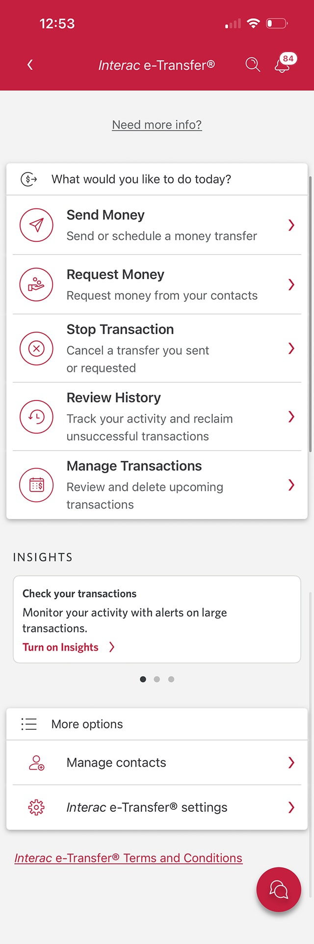 Demo screen 4: CIBC Mobile Banking App Interac e-Transfer options page. A pulsing animation highlights the "Interac e-Transfer settings" tab.