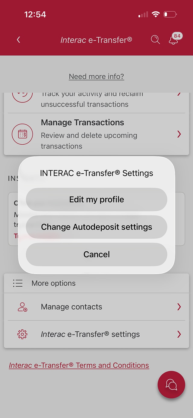 Demo screen 5: CIBC Mobile Banking App Interac e-Transfer settings modal. A pulsing animation highlights the "Change Autodeposit settings" button.