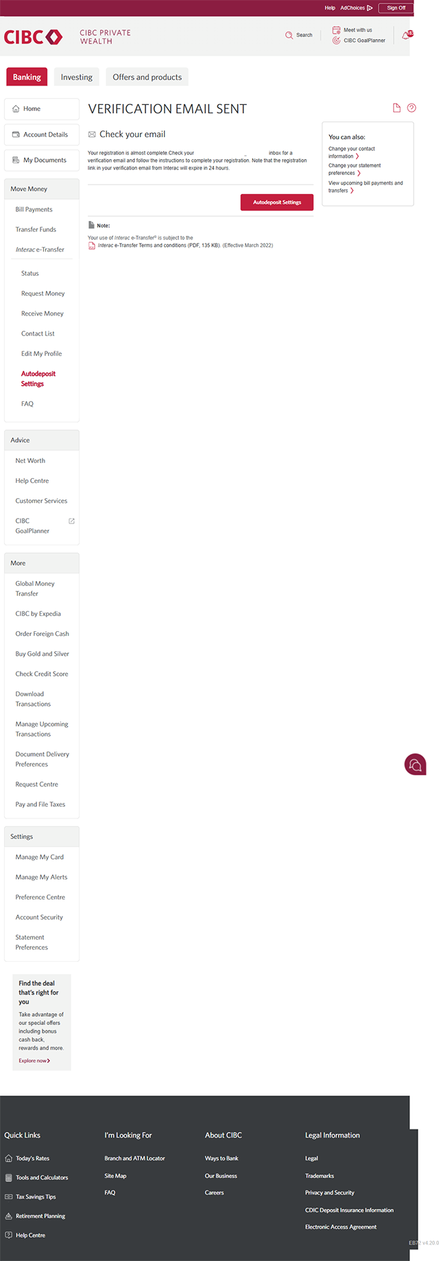 Demo screen 7: CIBC Online Banking verification page. No pulsing animation.