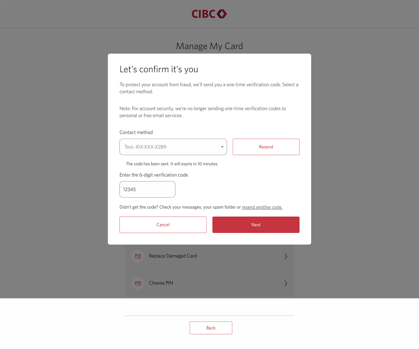 Demo screen 9: Dialog overlay with a form to confirm identity. A pulsing animation highlights the "Next" button.
