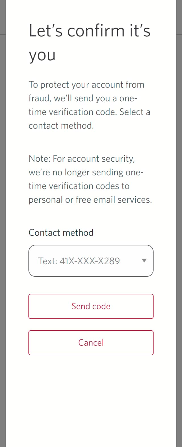 Demo screen 8: Dialog overlay with a form to confirm identity. A pulsing animation highlights the "Send code" button.