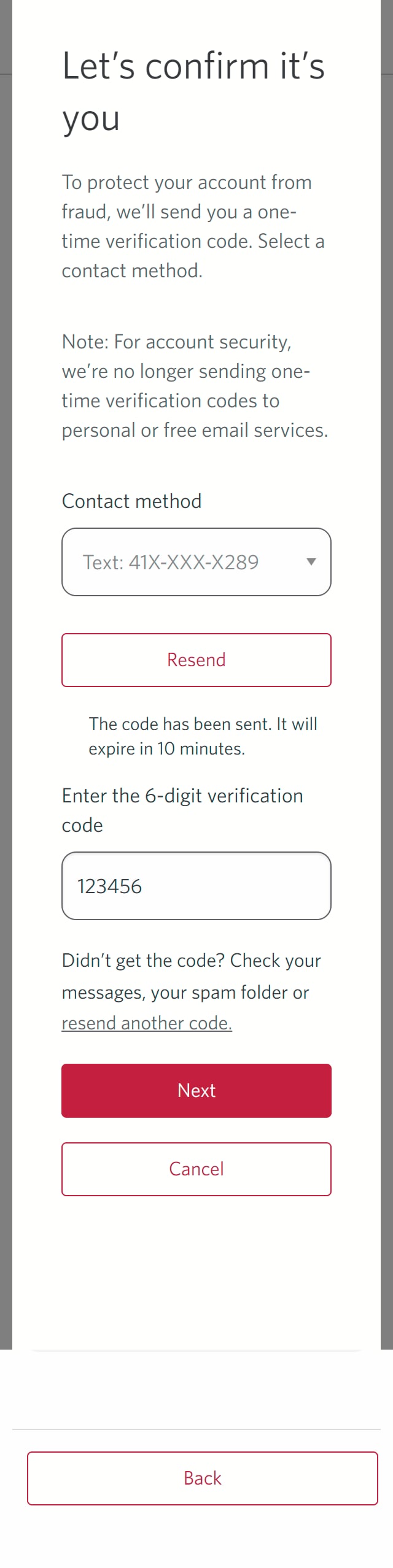 Demo screen 9: Dialog overlay with a form to confirm identity. A pulsing animation highlights the "Next" button.