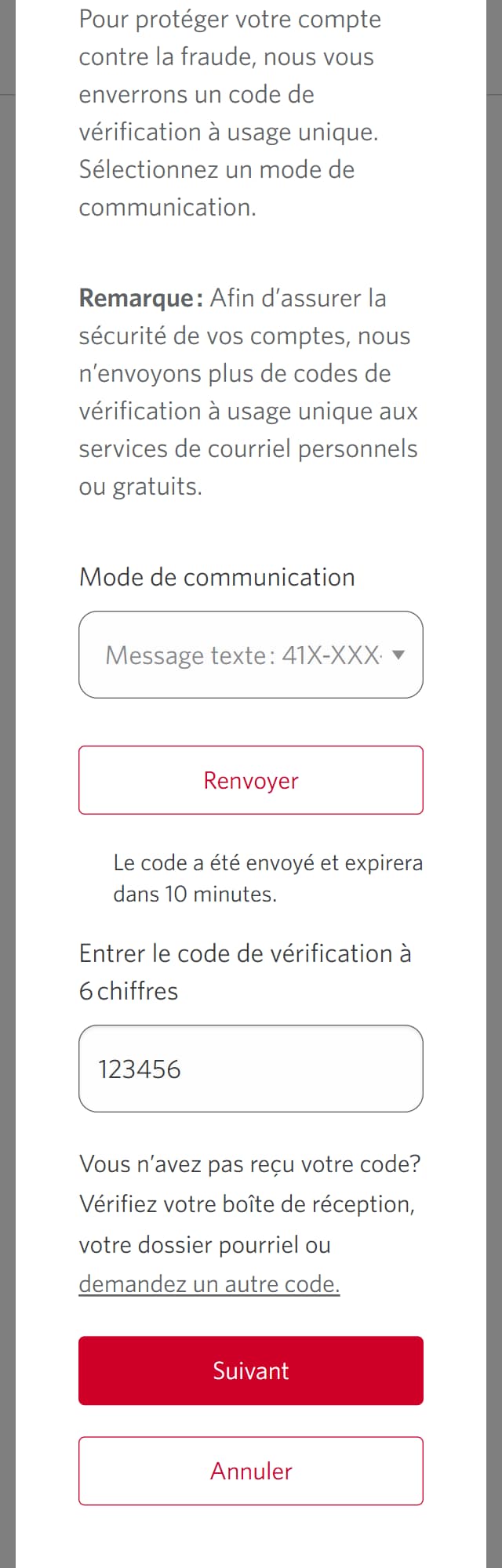 Écran 9 de la démonstration : Boîte de dialogue superposée avec un formulaire pour confirmer l’identité. Une animation dynamique met en évidence le bouton Suivant.