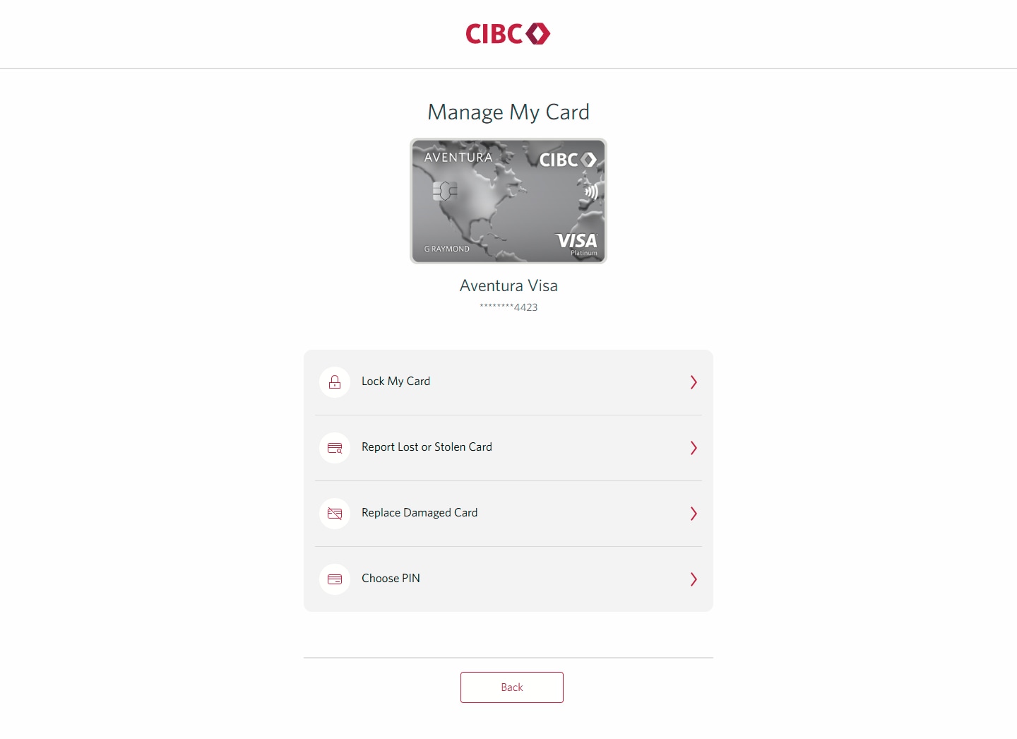 Demo screen 11: Manage My Card page for a card. A pulsing animation highlights the "Replace Damaged Card" button on a list of actions.