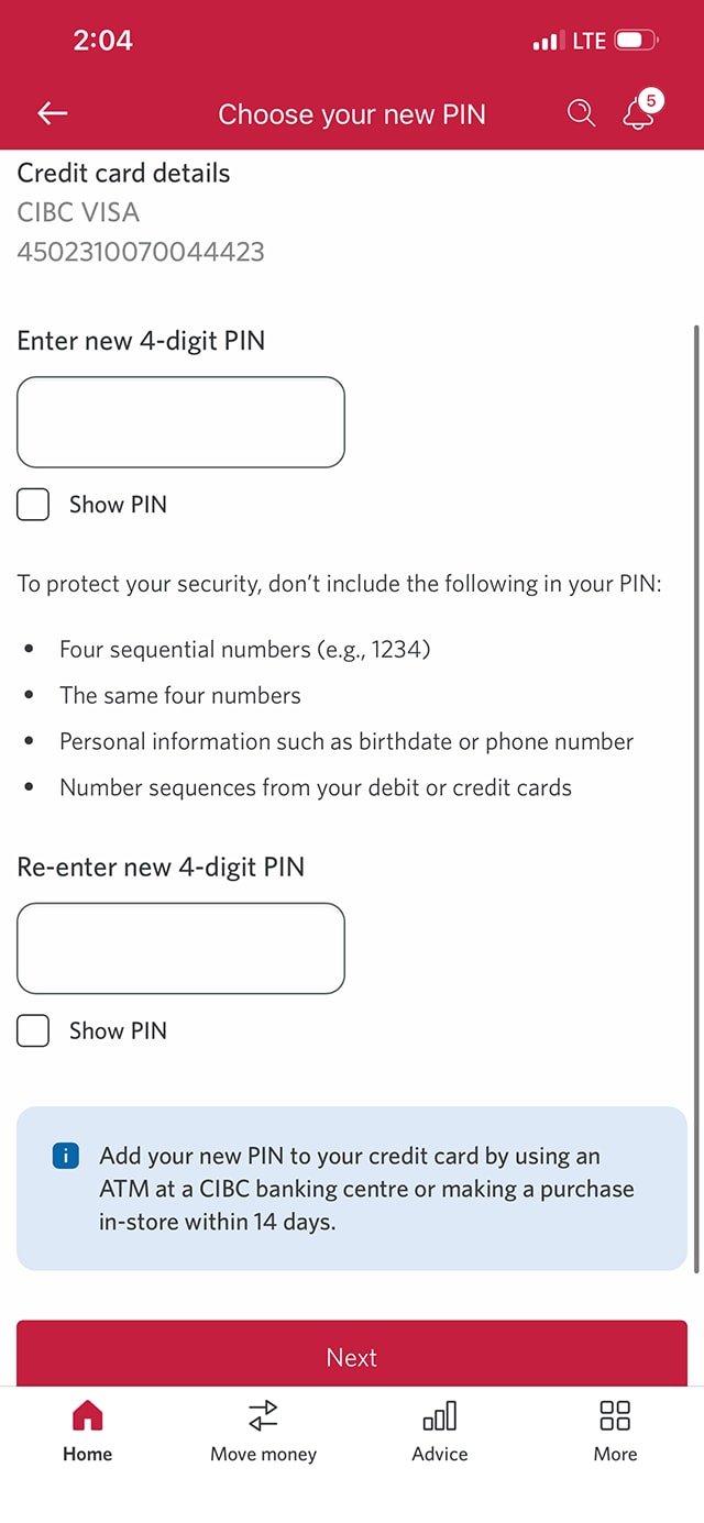 Demo screen 4: Dialog overlay to choose your new PIN. A pulsing animation highlights the "Enter a new 4-digit PIN" edit field.