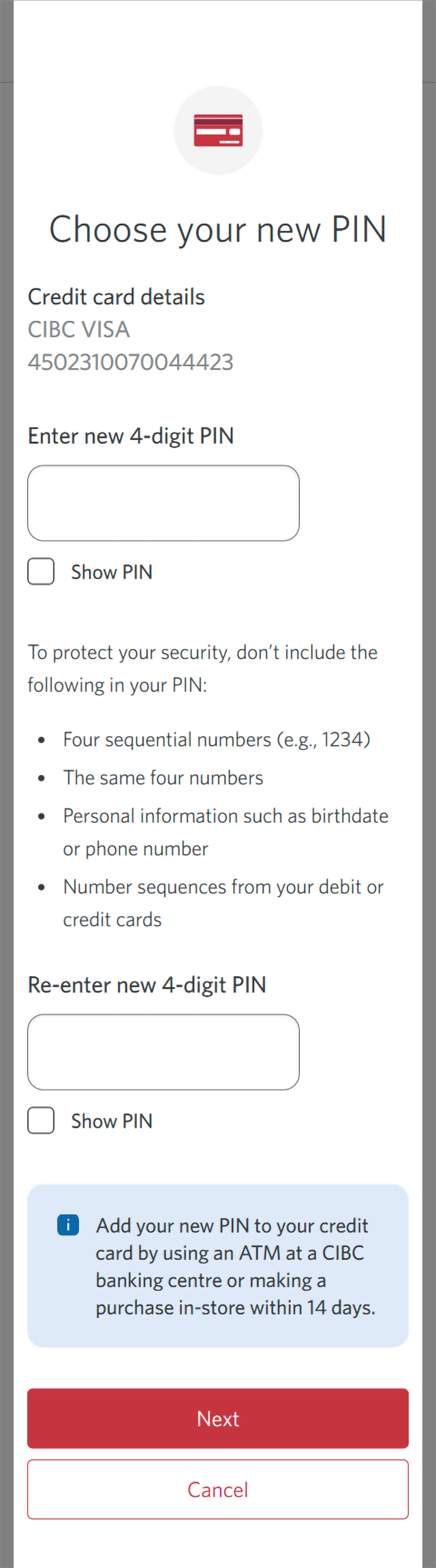 Demo screen 5: Dialog overlay to choose your new PIN. A pulsing animation highlights the "Enter a new 4-digit PIN" edit field.