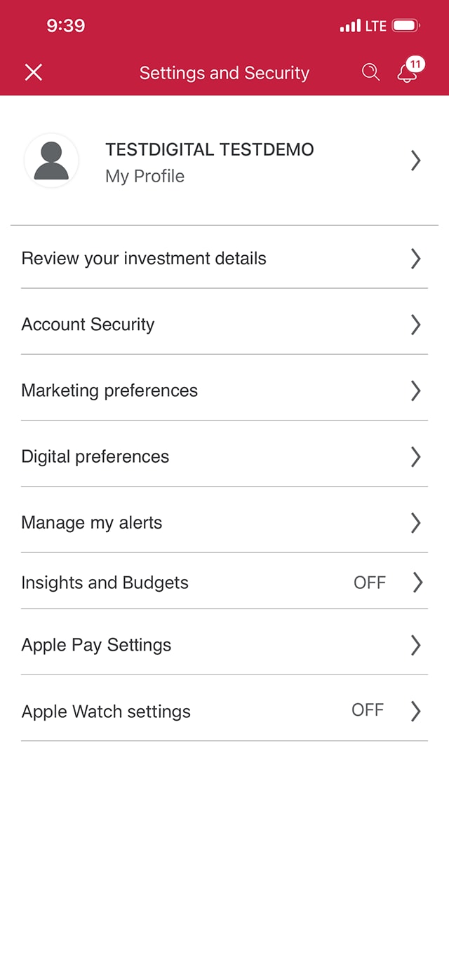 Demo screen 16: CIBC Mobile Banking App settings and security. A pulsing animation highlights the "close button" to close window.