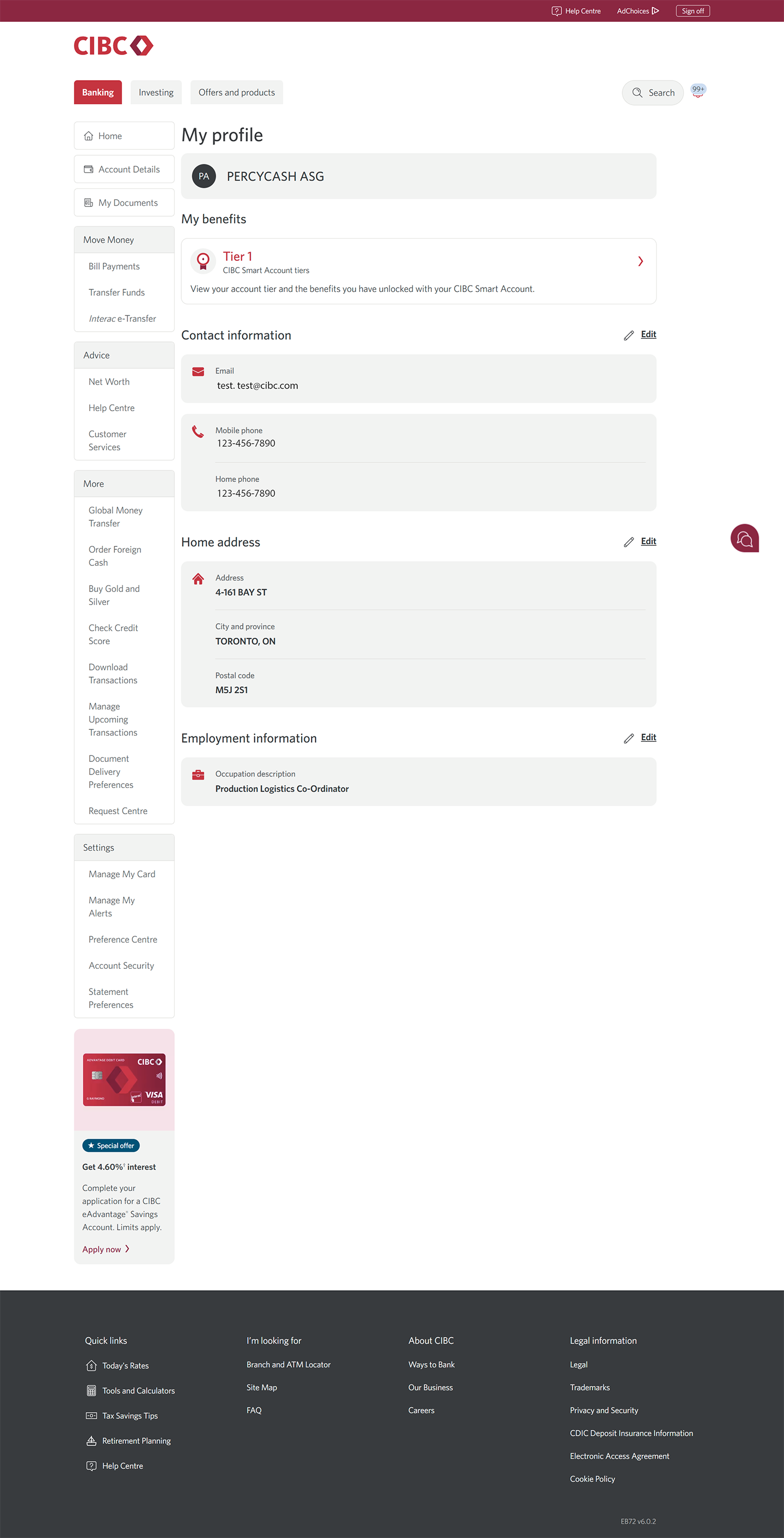 Demo screen 10: My Profile page. A pulsing animation highlights the "Home" link.