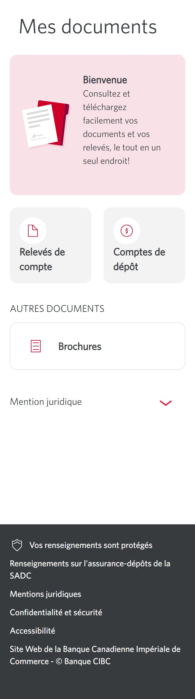 Écran 9 de la démonstration : Page Mes documents. Une animation dynamique met en évidence un espace vide à l’écran pour poursuivre la démonstration.