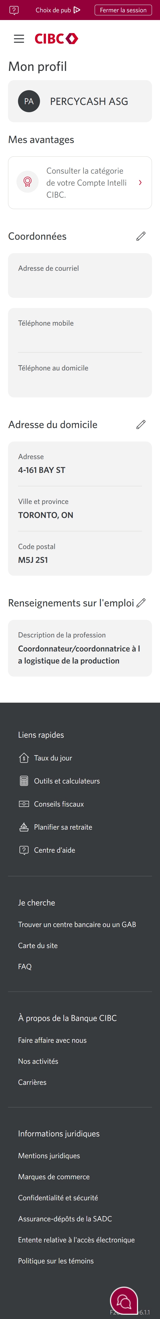 Écran 11 de la démonstration : Page Mon profil. Une animation dynamique met en évidence le menu Plus d’options.