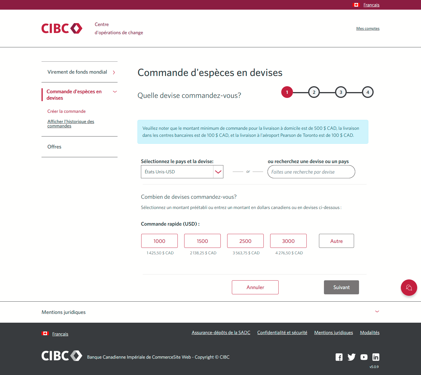 Écran 5 de la démonstration : Page de commande du Centre d’opérations de change CIBC. Une animation dynamique met en évidence le bouton Autre.