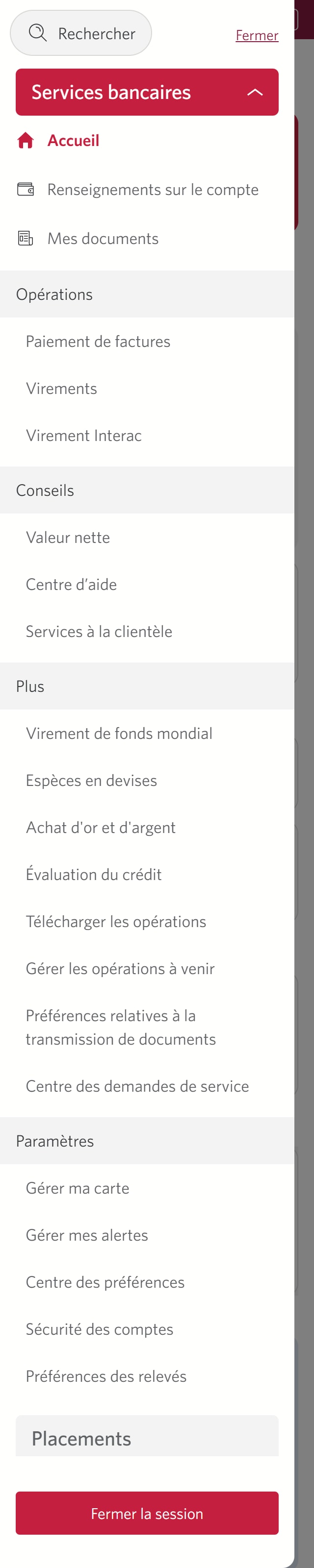Écran 2 de la démonstration : Page d’accueil de Services bancaires CIBC en direct. Une animation dynamique met en évidence le lien Commande d’espèces en devises.