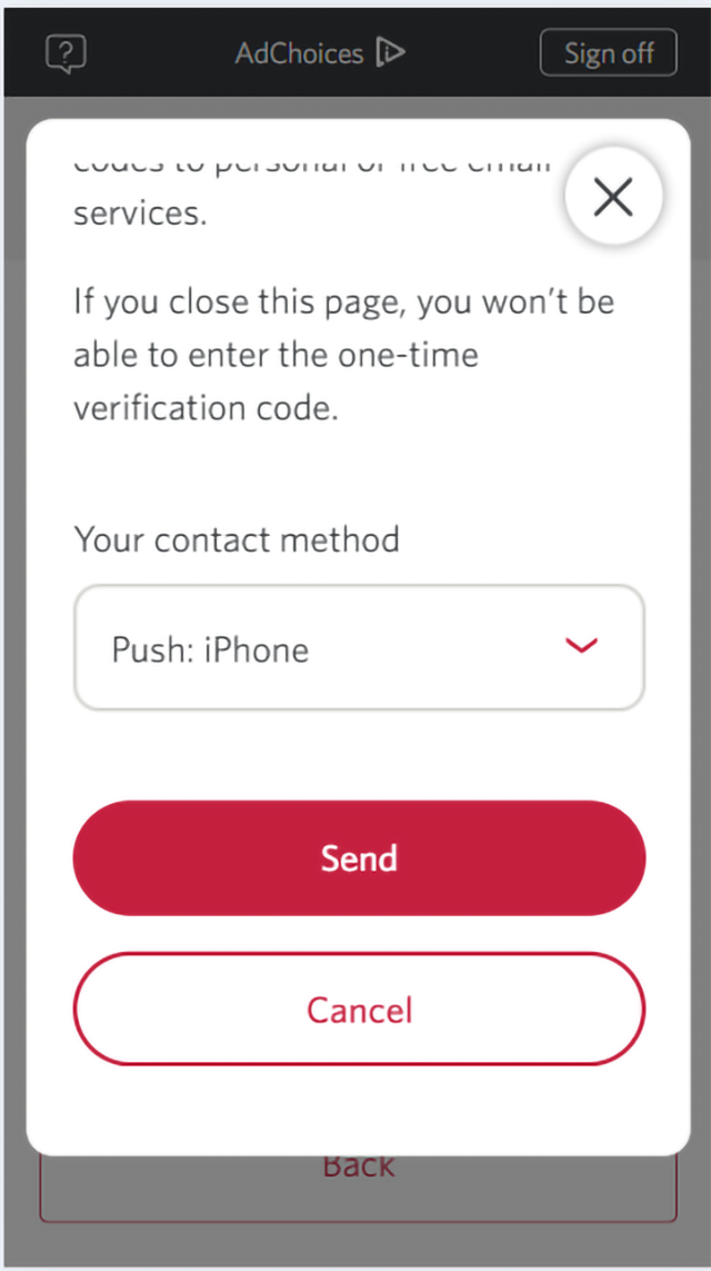 Demo screen 10: CIBC Online Banking verify your identity. A pulsing animation highlights the "Send" button.
