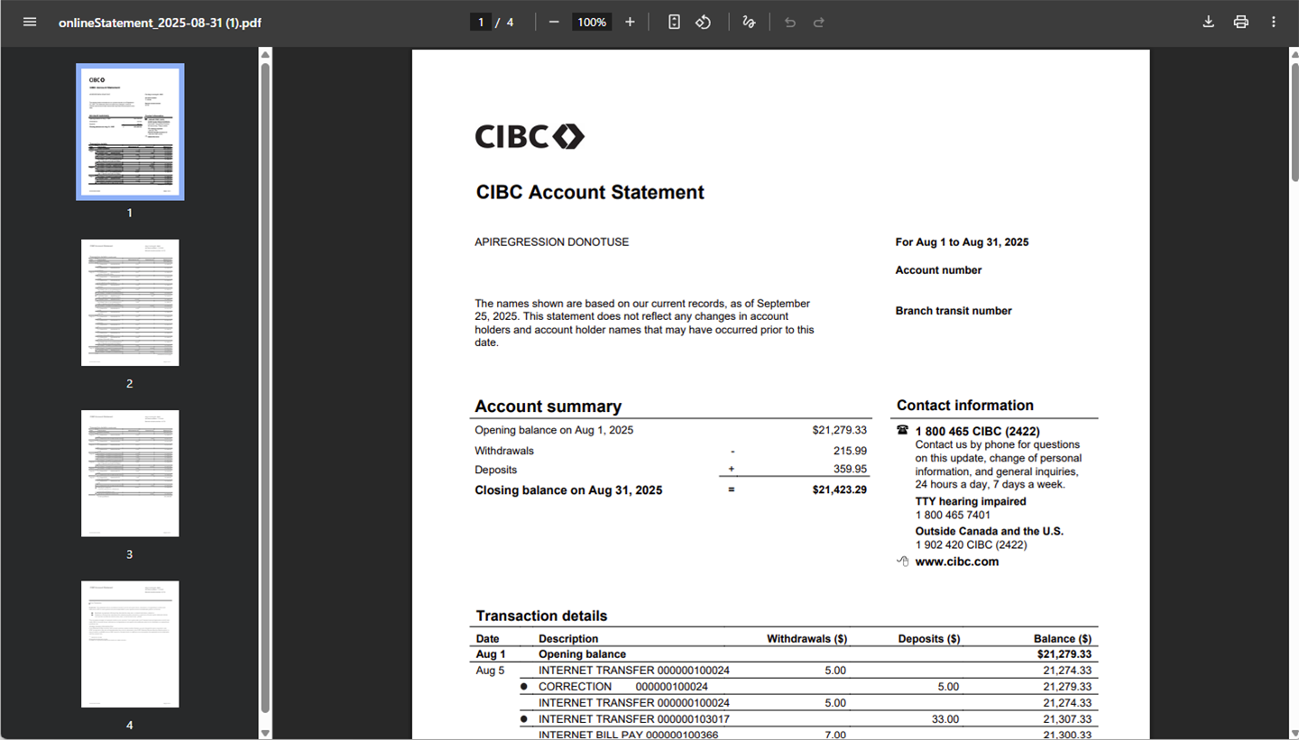 Demo screen 6: Account eStatement sample. No pulsing animation.
