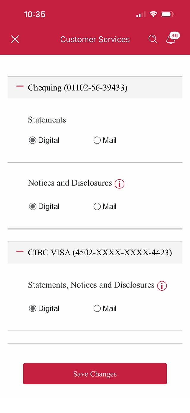 Demo screen 5: "Document delivery" tab on the Customer Services page. A pulsing animation highlights the "Save Changes" button.