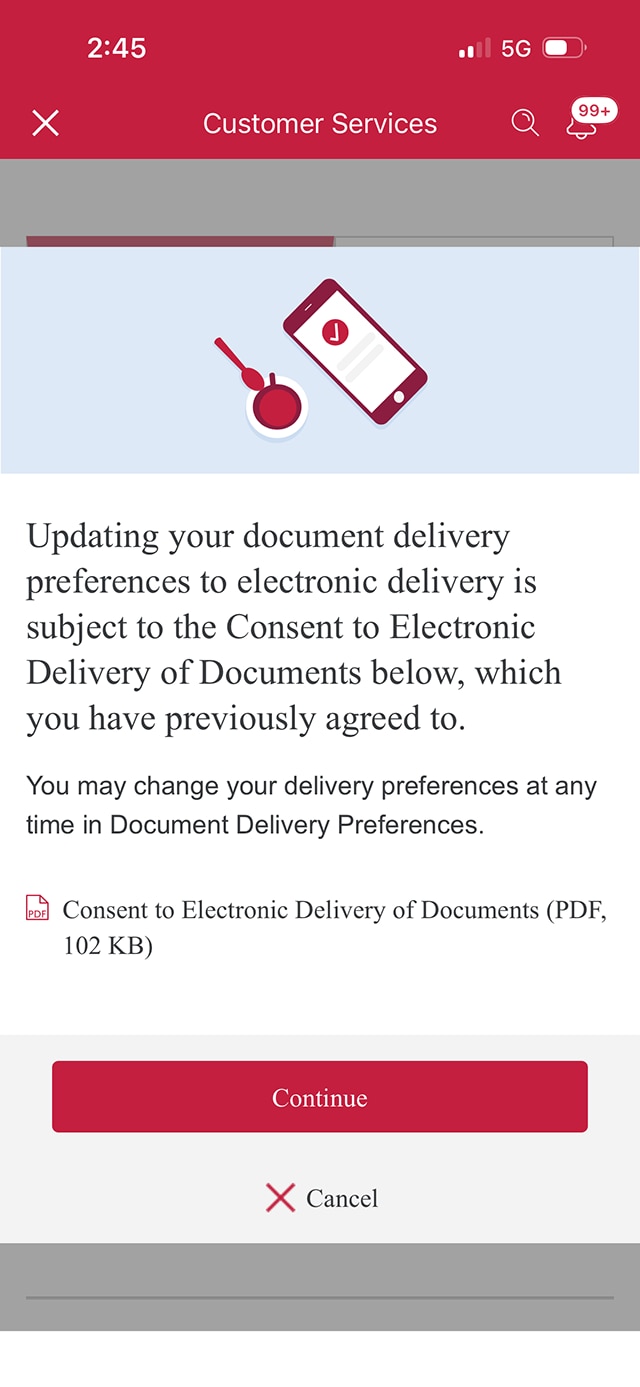 Demo screen 7 has a modal with PDF: Consent to Electronic Delivery of Documents. Pulsing animation on the "Continue" button.