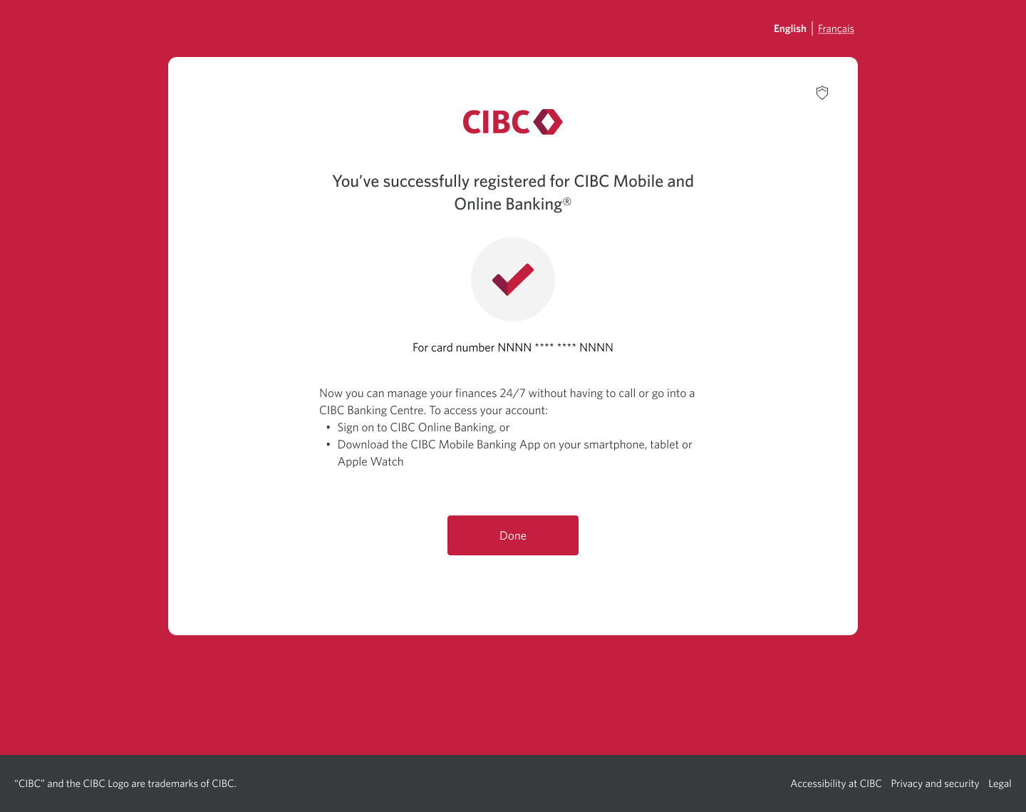 Demo screen 8: Confirmation page stating registration was successful. No pulsing animation.