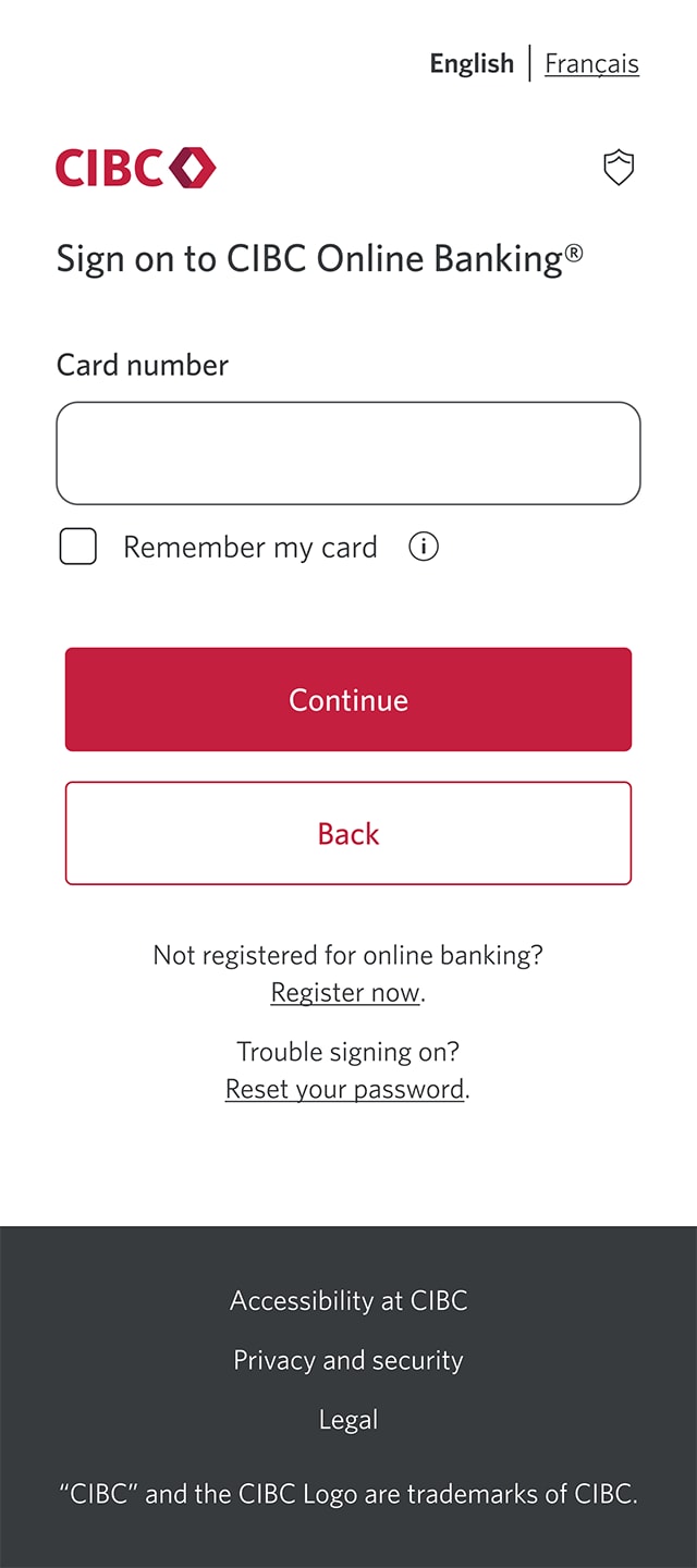 Demo screen 2: Sign on page. A pulsing animation highlights the "Register now" link.