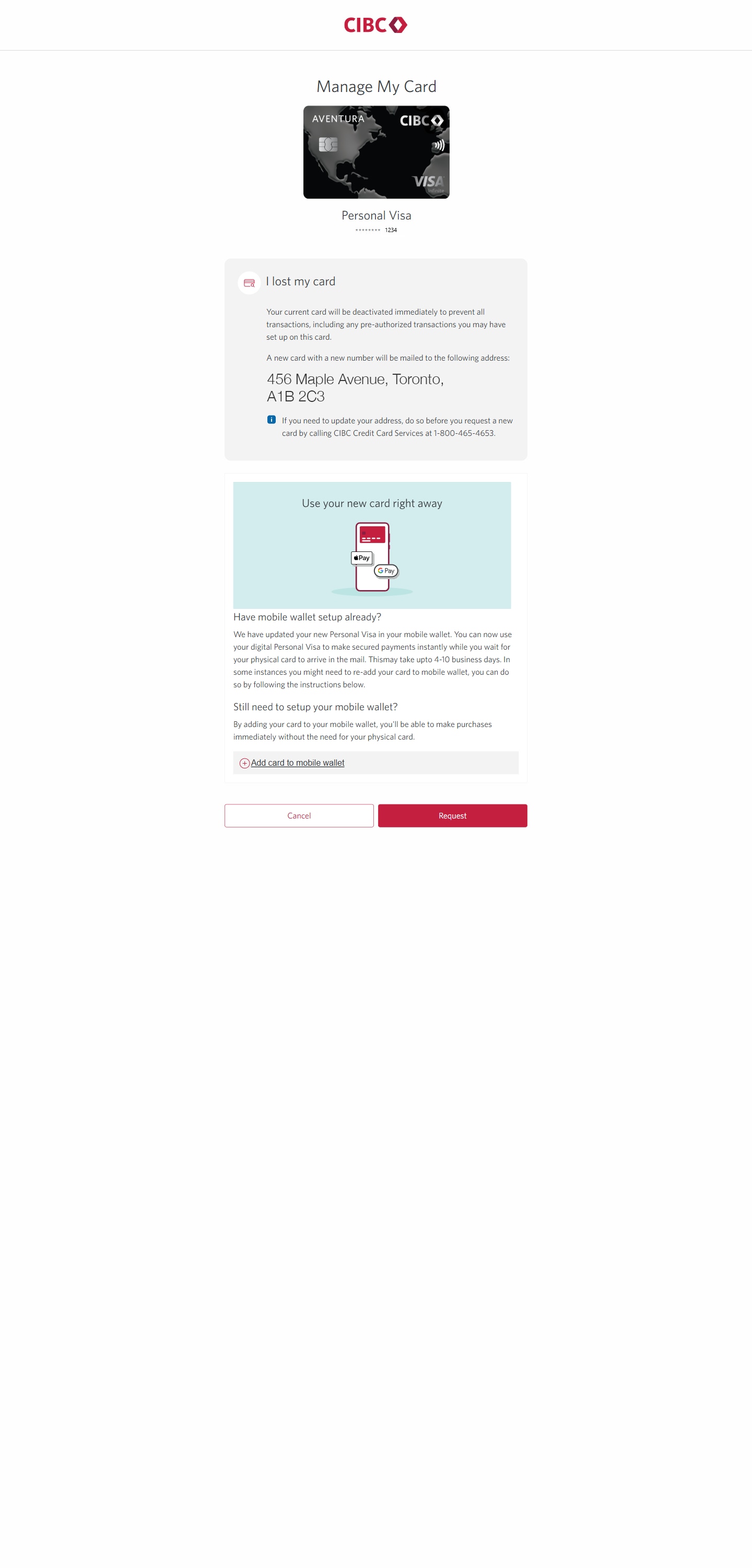 Demo screen 8: Pre-confirmation page. A pulsing animation highlights the "Request" button.