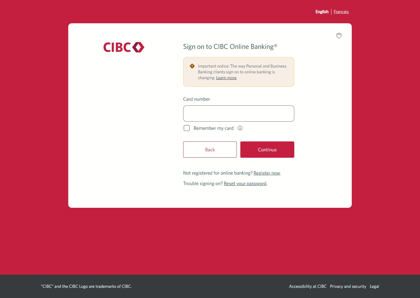 Demo screen 2: CIBC Online Banking sign on screen. A pulsing animation highlights the "Reset your password" link.