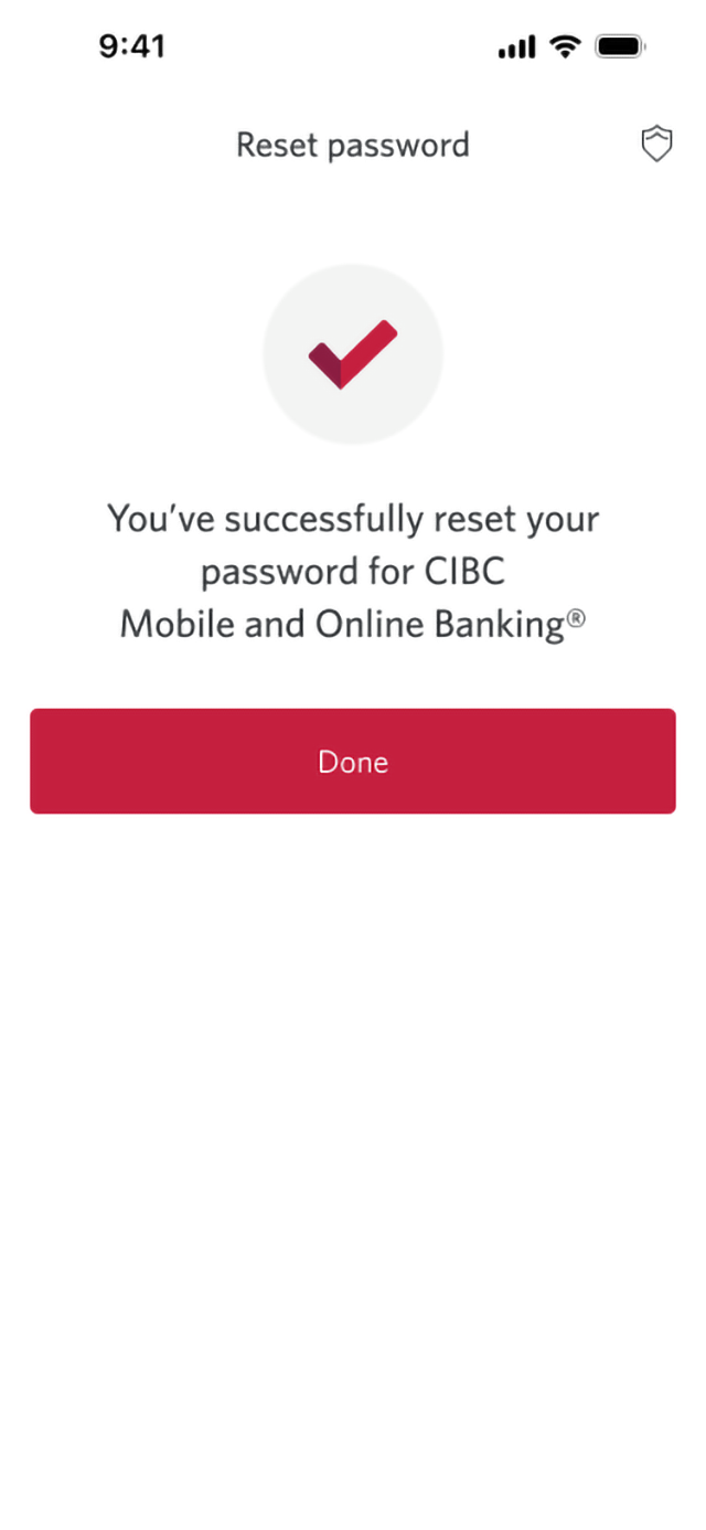 Demo screen 7: Confirmation message saying password has been reset. No pulsing animation or interactive element.