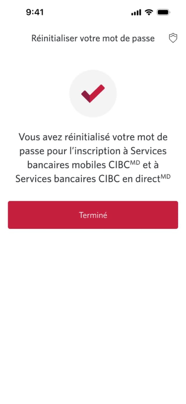 Écran 7 de la démonstration : Message de confirmation indiquant que le mot de passe a été réinitialisé. Il n’y a pas d’animation dynamique ni d’élément interactif.