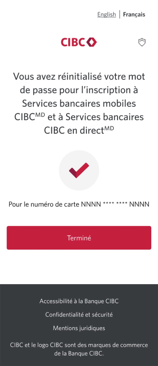 Écran 8 de la démonstration : Message de confirmation indiquant que le mot de passe a été réinitialisé. Il n’y a pas d’animation dynamique ni d’élément interactif
