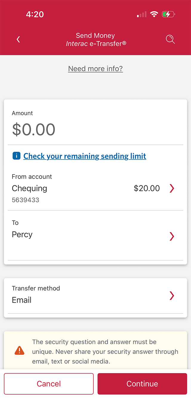 Demo screen 9: CIBC Mobile Banking App send money page. A pulsing animation highlights the amount field.