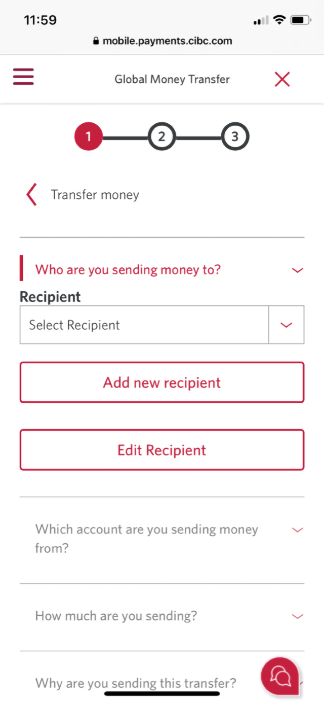 Demo screen 5: CIBC Mobile Banking App. A pulsing animation highlights the "Add new recipient" button.