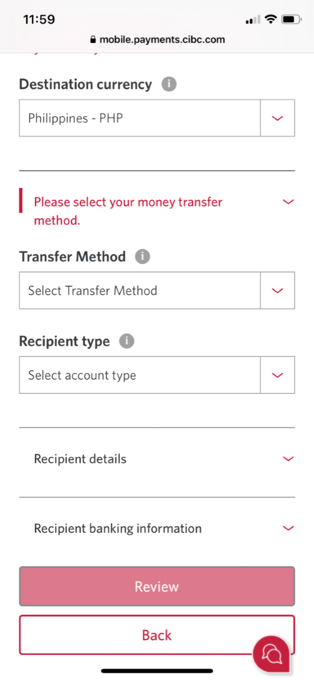 Demo screen 8: CIBC Mobile Banking App. A pulsing animation highlights the "Transfer Method" dropdown menu.