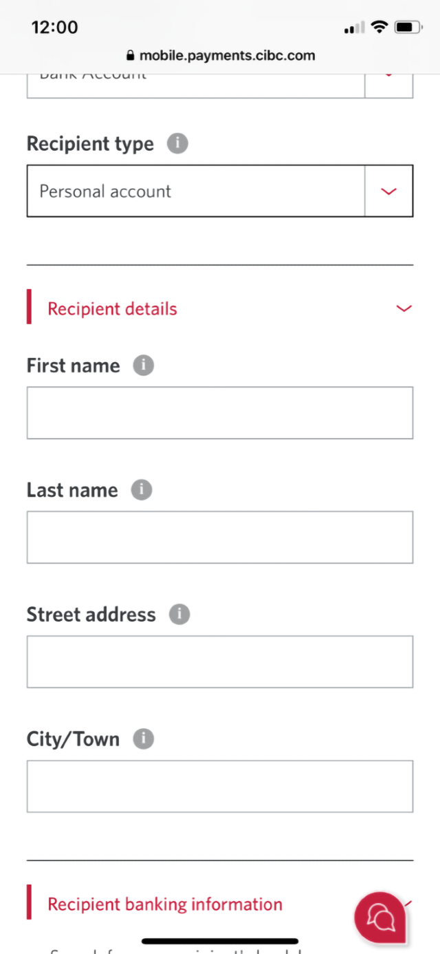 Demo screen 9: CIBC Mobile Banking App. A pulsing animation highlights "Recipient details".