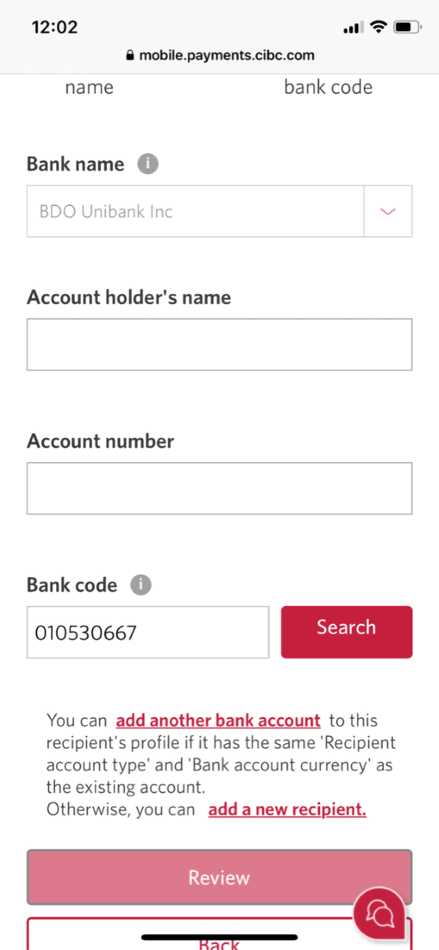 Demo screen 12: CIBC Mobile Banking App. A pulsing animation highlights the "Bank code" field.