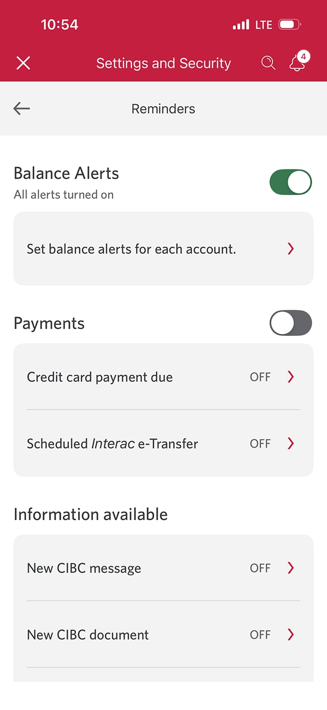 Demo screen 12: Reminders page. A pulsing animation highlights the Balance alerts toggle button to enable or disable reminders.