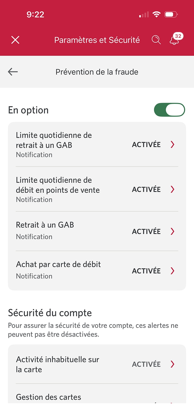 Écran 7 de la démonstration : Page Prévention de la fraude. Une animation dynamique met en évidence le bouton Précédent.