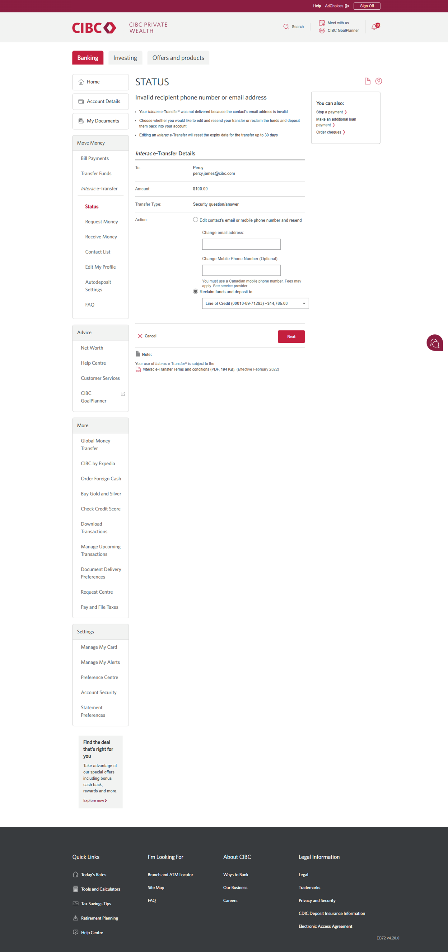 Demo screen 5: Status page. A pulsing animation highlights the "Next" button.