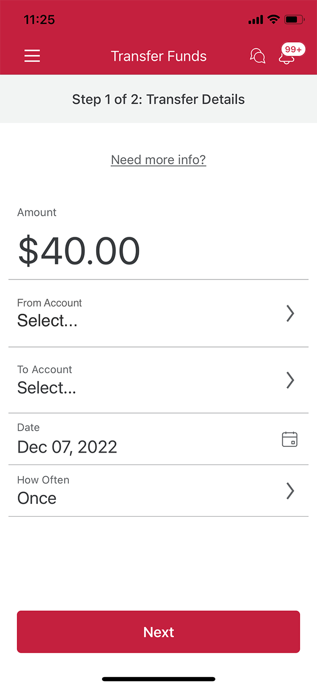Demo screen 5: CIBC Mobile Banking App transfer details page. A pulsing animation highlights the "From account" button.