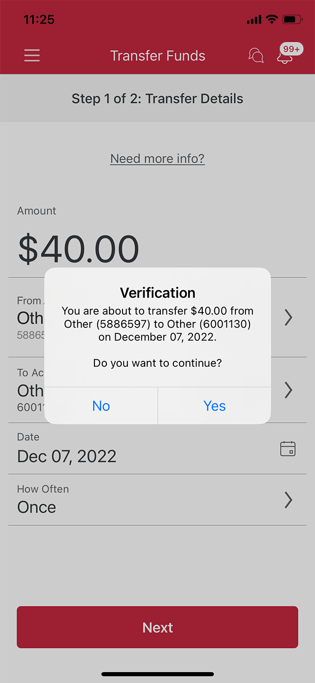 Demo screen 10: CIBC Mobile Banking App transfer verification page. A pulsing animation highlights the "Yes" button.